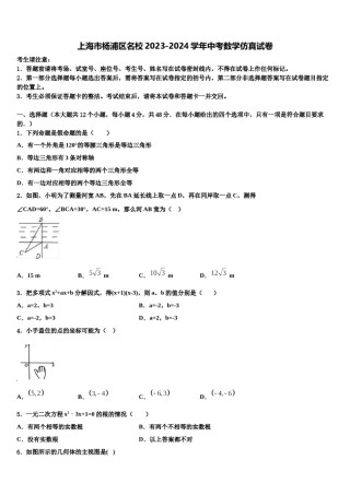 上海市杨浦区名校2023-2024学年中考数学仿真试卷含解析.doc