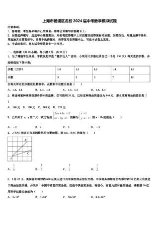 上海市杨浦区名校2024届中考数学模拟试题含解析.doc