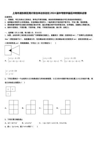 上海市浦东新区南片联合体达标名校2024届中考数学最后冲刺模拟试卷含解析.doc