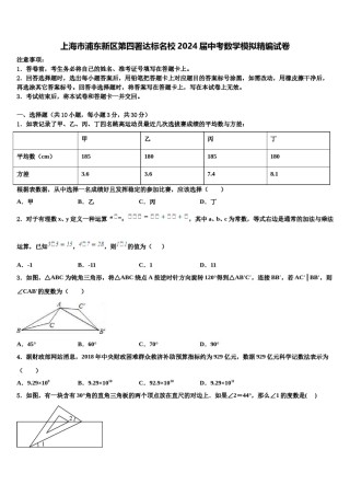 上海市浦东新区第四署达标名校2024届中考数学模拟精编试卷含解析.doc