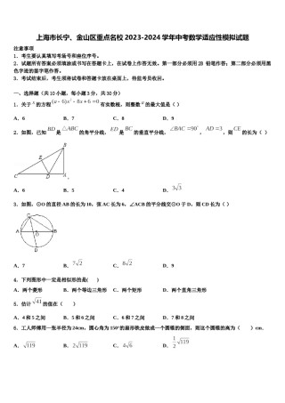 上海市长宁、金山区重点名校2023-2024学年中考数学适应性模拟试题含解析.doc