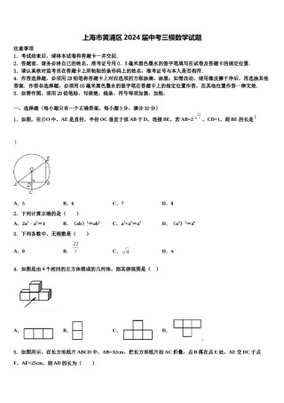 上海市黄浦区2024届中考三模数学试题含解析.doc