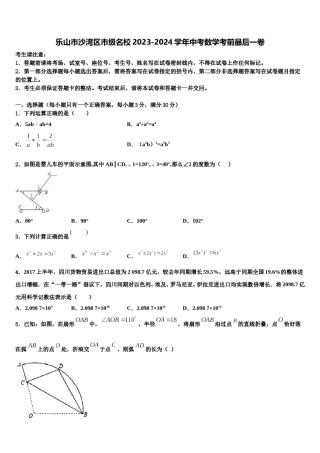 乐山市沙湾区市级名校2023-2024学年中考数学考前最后一卷含解析.doc