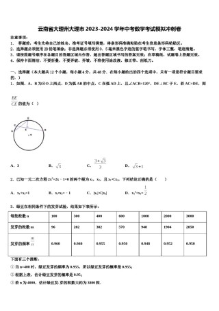 云南省大理州大理市2023-2024学年中考数学考试模拟冲刺卷含解析.doc
