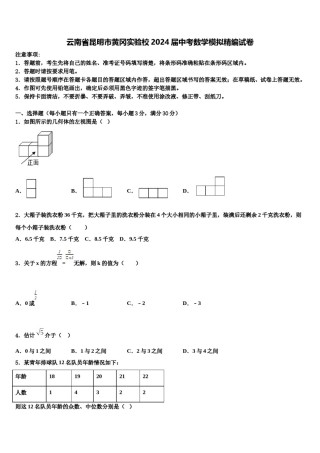 云南省昆明市黄冈实验校2024届中考数学模拟精编试卷含解析.doc