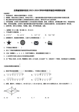 云南省楚雄州名校2023-2024学年中考数学最后冲刺模拟试卷含解析.doc