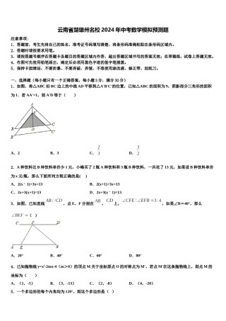 云南省楚雄州名校2024年中考数学模拟预测题含解析.doc