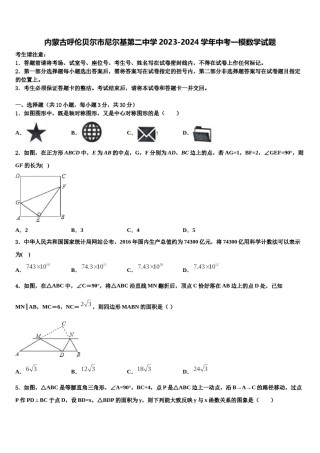 内蒙古呼伦贝尔市尼尔基第二中学2023-2024学年中考一模数学试题含解析.doc