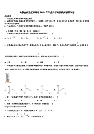 内蒙古自治区赤峰市2024年毕业升学考试模拟卷数学卷含解析.doc
