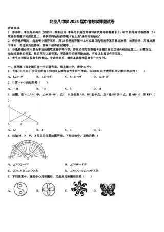 北京八中学2024届中考数学押题试卷含解析.doc