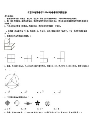 北京市海淀中学2024年中考数学猜题卷含解析.doc