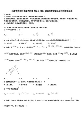 北京市海淀区清华大附中2023-2024学年中考数学最后冲刺模拟试卷含解析.doc