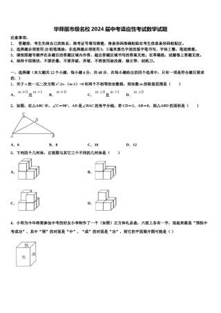 华师版市级名校2024届中考适应性考试数学试题含解析.doc