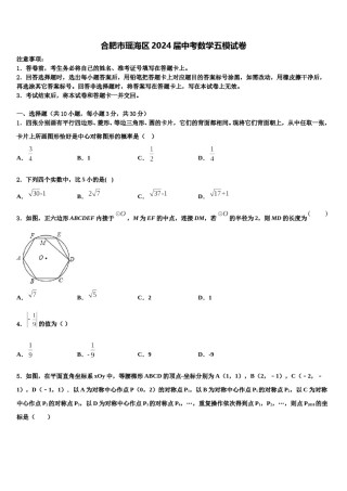 合肥市瑶海区2024届中考数学五模试卷含解析.doc