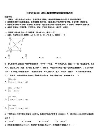 合肥市蜀山区2024届中考数学全真模拟试卷含解析.doc
