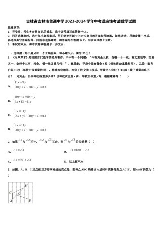 吉林省吉林市普通中学2023-2024学年中考适应性考试数学试题含解析.doc