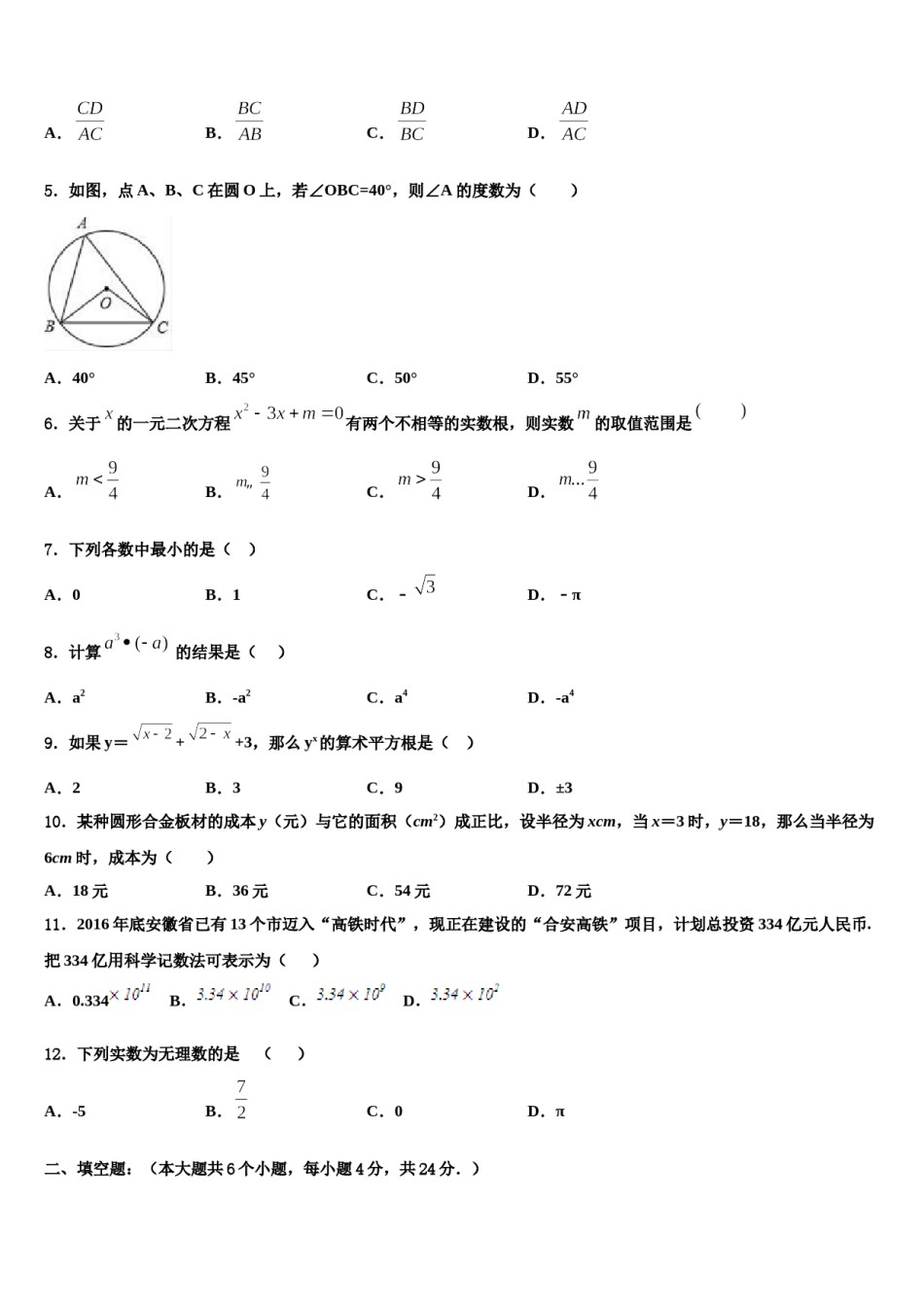 吉林省白城市大安市2024届中考一模数学试题含解析.doc_第2页