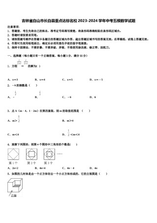 吉林省白山市长白县重点达标名校2023-2024学年中考五模数学试题含解析.doc