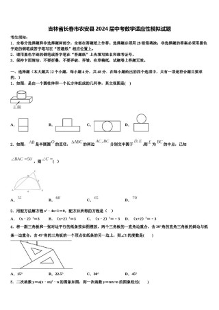 吉林省长春市农安县2024届中考数学适应性模拟试题含解析.doc