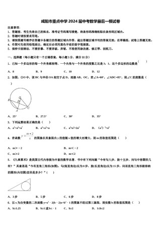 咸阳市重点中学2024届中考数学最后一模试卷含解析.doc