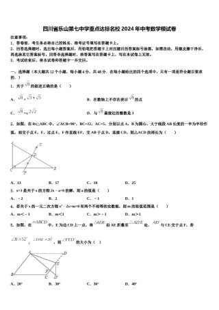 四川省乐山第七中学重点达标名校2024年中考数学模试卷含解析.doc