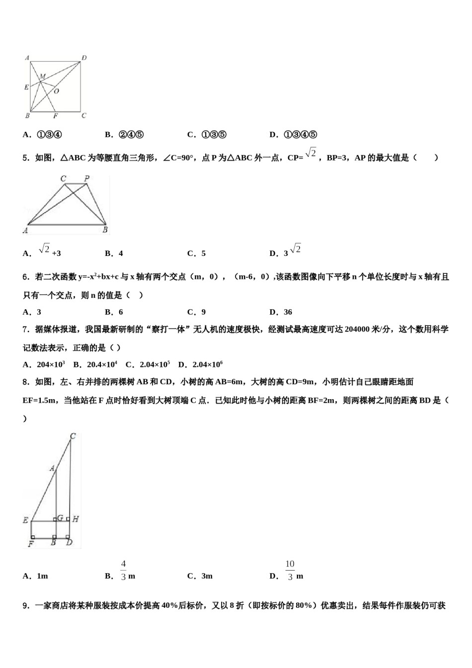 四川省宜宾市翠屏区二片区达标名校2024届初中数学毕业考试模拟冲刺卷含解析.doc_第2页