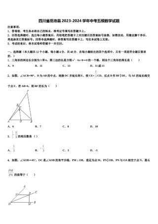 四川省岳池县2023-2024学年中考五模数学试题含解析.doc