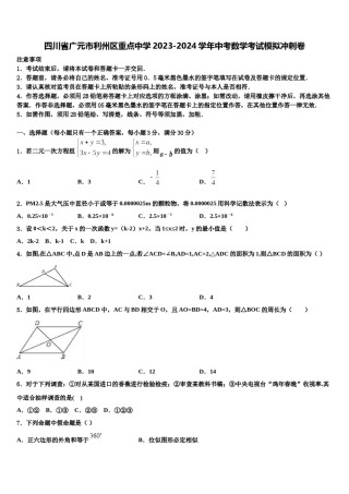 四川省广元市利州区重点中学2023-2024学年中考数学考试模拟冲刺卷含解析.doc