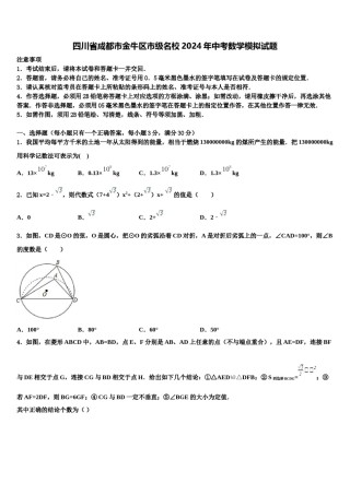 四川省成都市金牛区市级名校2024年中考数学模拟试题含解析.doc