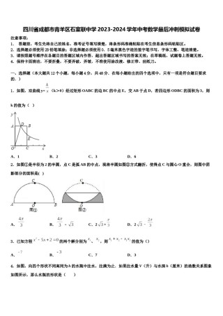 四川省成都市青羊区石室联中学2023-2024学年中考数学最后冲刺模拟试卷含解析.doc