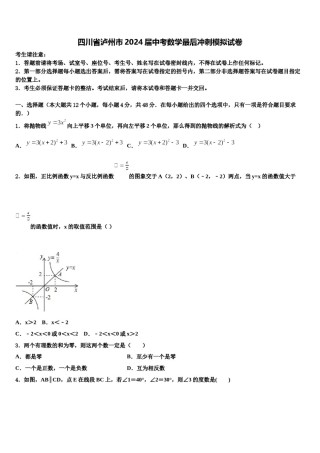 四川省泸州市2024届中考数学最后冲刺模拟试卷含解析.doc