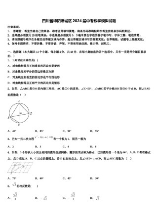 四川省绵阳涪城区2024届中考数学模拟试题含解析.doc