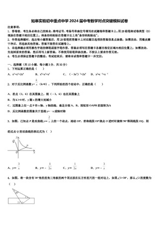 如皋实验初中重点中学2024届中考数学对点突破模拟试卷含解析.doc