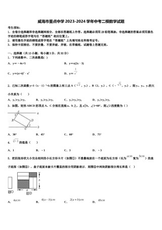 威海市重点中学2023-2024学年中考二模数学试题含解析.doc