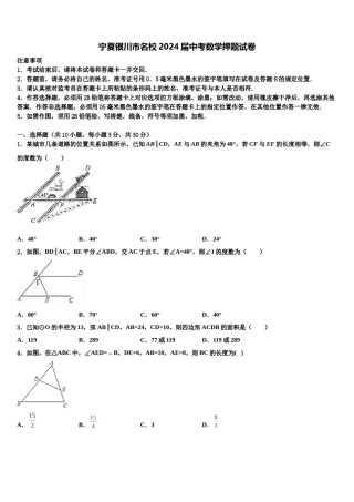 宁夏银川市名校2024届中考数学押题试卷含解析.doc