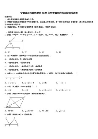 宁夏银川市第九中学2024年中考数学对点突破模拟试卷含解析.doc