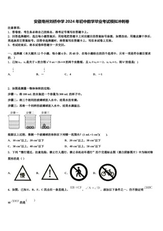 安徽亳州刘桥中学2024年初中数学毕业考试模拟冲刺卷含解析.doc