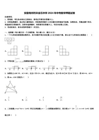 安徽亳州利辛金石中学2024年中考数学押题试卷含解析.doc