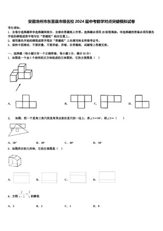 安徽池州市东至县市级名校2024届中考数学对点突破模拟试卷含解析.doc