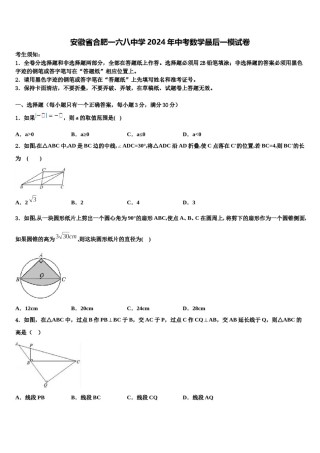 安徽省合肥一六八中学2024年中考数学最后一模试卷含解析.doc