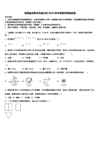 安徽省合肥市北城片区2024年中考数学四模试卷含解析.doc