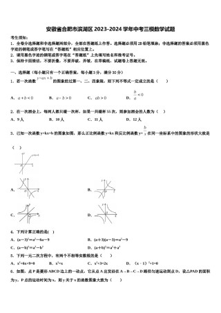 安徽省合肥市滨湖区2023-2024学年中考三模数学试题含解析.doc