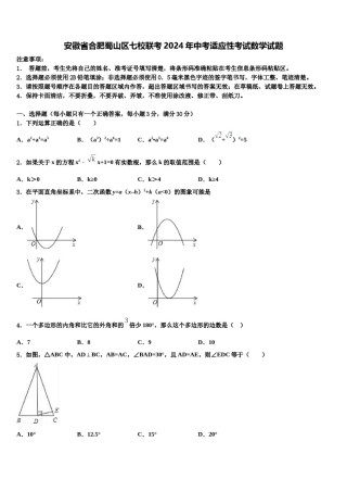 安徽省合肥蜀山区七校联考2024年中考适应性考试数学试题含解析.doc