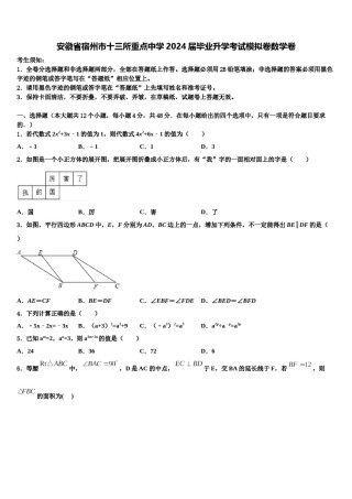 安徽省宿州市十三所重点中学2024届毕业升学考试模拟卷数学卷含解析.doc