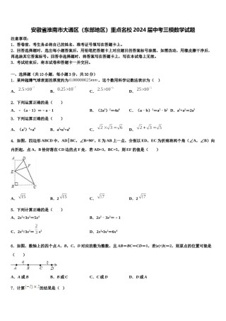 安徽省淮南市大通区（东部地区）重点名校2024届中考三模数学试题含解析.doc