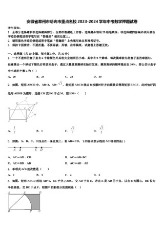 安徽省滁州市明光市重点名校2023-2024学年中考数学押题试卷含解析.doc