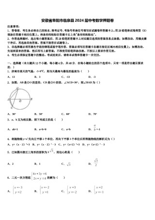 安徽省阜阳市临泉县2024届中考数学押题卷含解析.doc