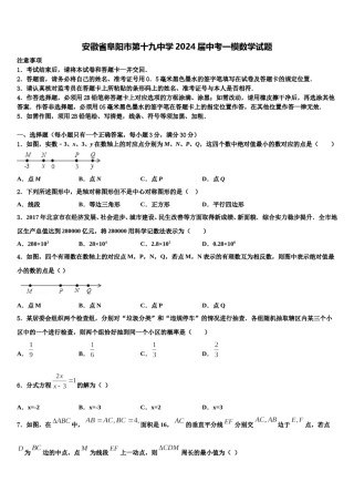 安徽省阜阳市第十九中学2024届中考一模数学试题含解析.doc