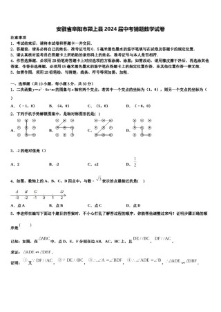 安徽省阜阳市颍上县2024届中考猜题数学试卷含解析.doc