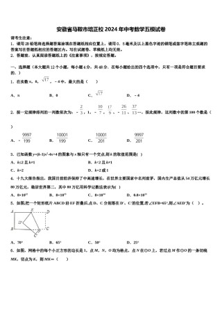 安徽省马鞍市培正校2024年中考数学五模试卷含解析.doc